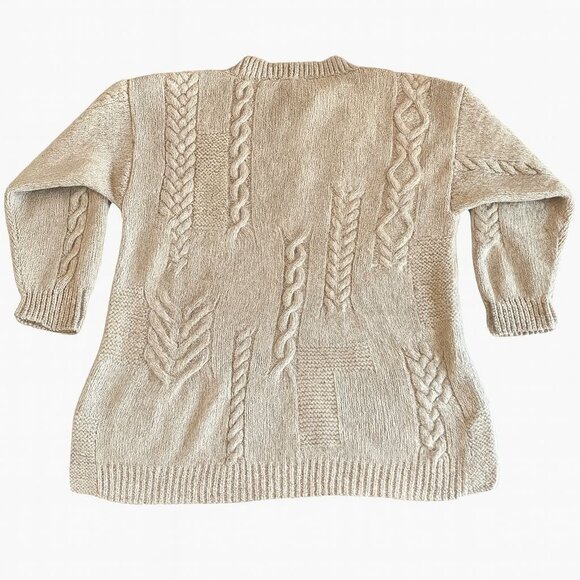Vintage L.L. Bean Wool Blend Cable Knit Sweater – 2 Button Neck, Cream, Size Lar - Picture 3 of 5